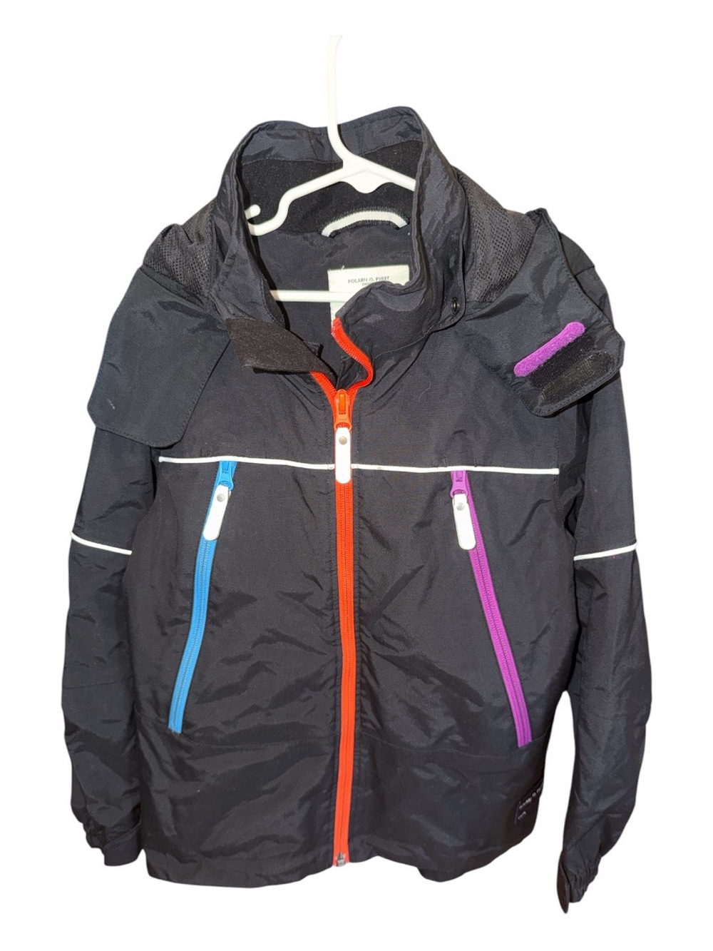 Polarn O. Pyret Black Kids Raincoat with Orange, Blue & Purple Zippers